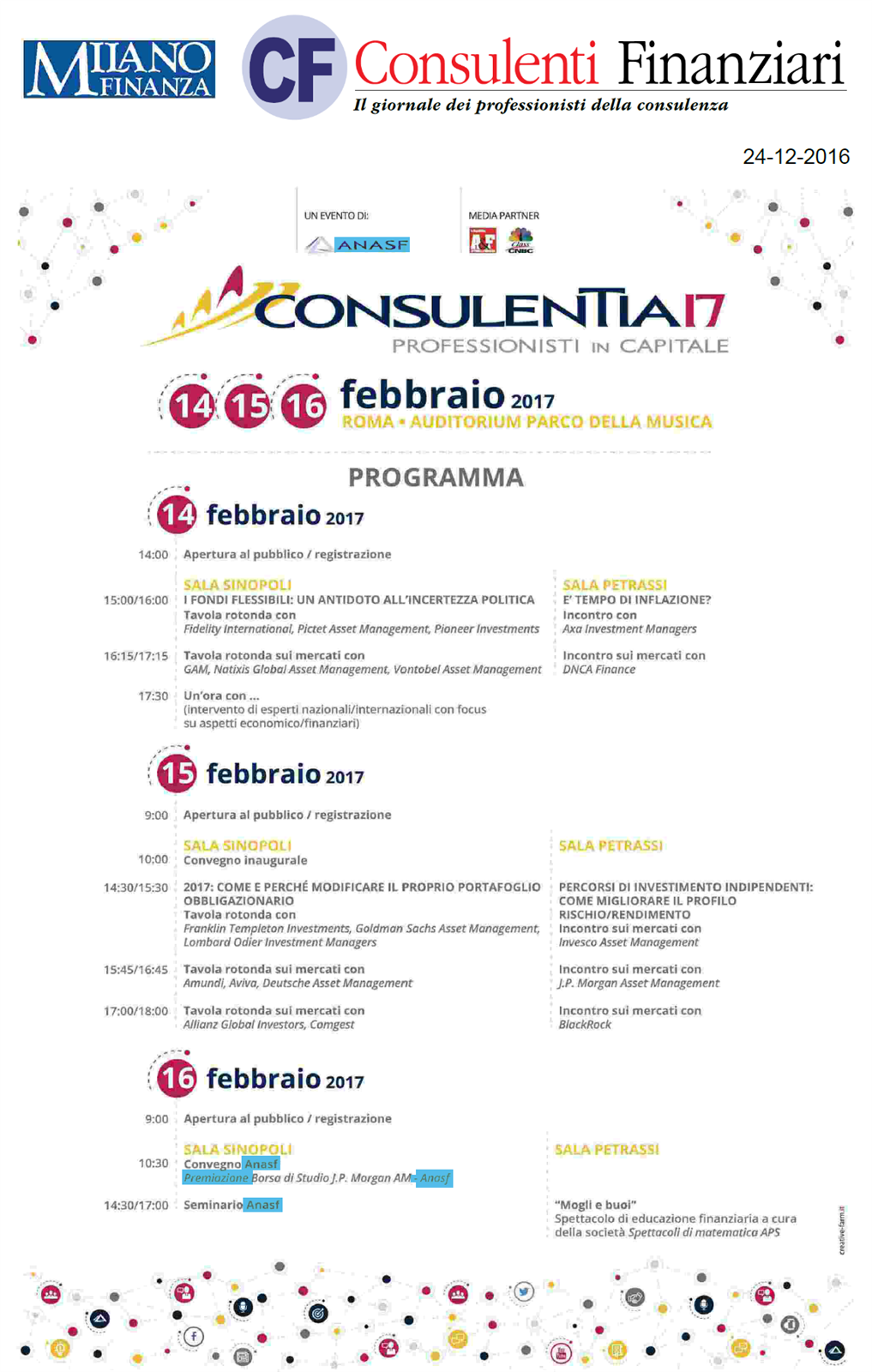 Programma di Consulentia17 Roma su CF-Milano Finanza